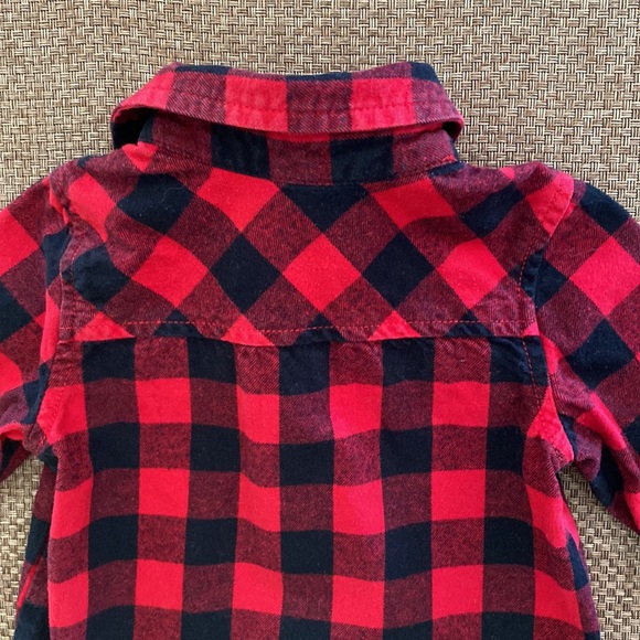 Joe Fresh Flannel Red Black Buffalo Plaid Button-Down Shirt 3-6 Months - Picture 4 of 7
